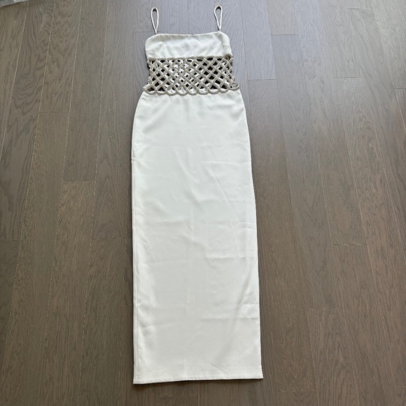 Retrofete SOLENE White Dress Cut Out Pearl Crystal Embellished SMALL - Picture 2 of 15